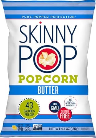 Skinnypop Butter Popcorn, Gluten Free, Non-Gmo, Healthy Popcorn Snacks, Skinny Pop, 4.4Oz Grocery Size Bag