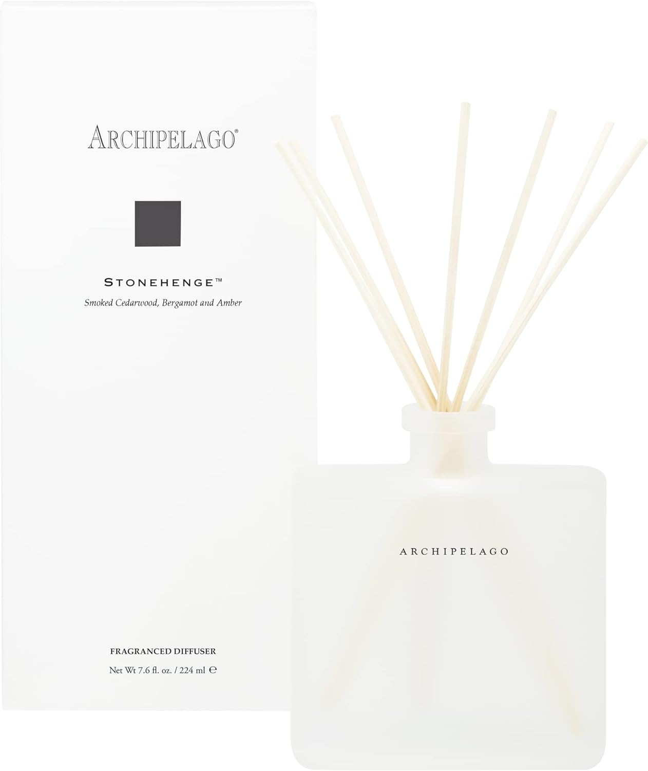 Archipelago Botanicals Stonehenge Reed Diffuser. Includes Fragrance Oil, Frosted Glass Vessel and 10 Natural Diffuser Reeds. Perfect for Home, Office or a Gift (7.85 fl oz)