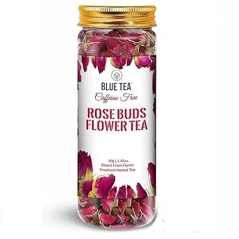 Blue Tea - Rose Buds Herbal Tea - 1.06 Ounce | Grade A | Detox Tea | Caffeine Free Herbal Tea - Vegan - Gmo-Free - Food Grade Pet Jar |