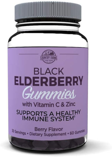 Country Farms Elderberry Gummies With Vitamin C And Zinc, Supports Healthy Immune System, Rich In Antioxidants, Triple Action Immune Blend, Berry Flavor, 60 Gummies, 30 Servings