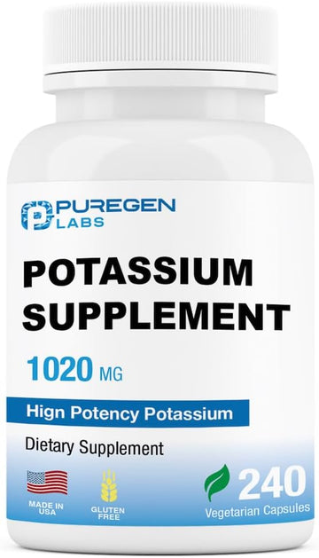 Puregen Labs Potassium Bicarbonate Supplement 1020 Mg | Non-Gmo | Gluten Free | Made In Usa | 240 Vegetarian Capsules