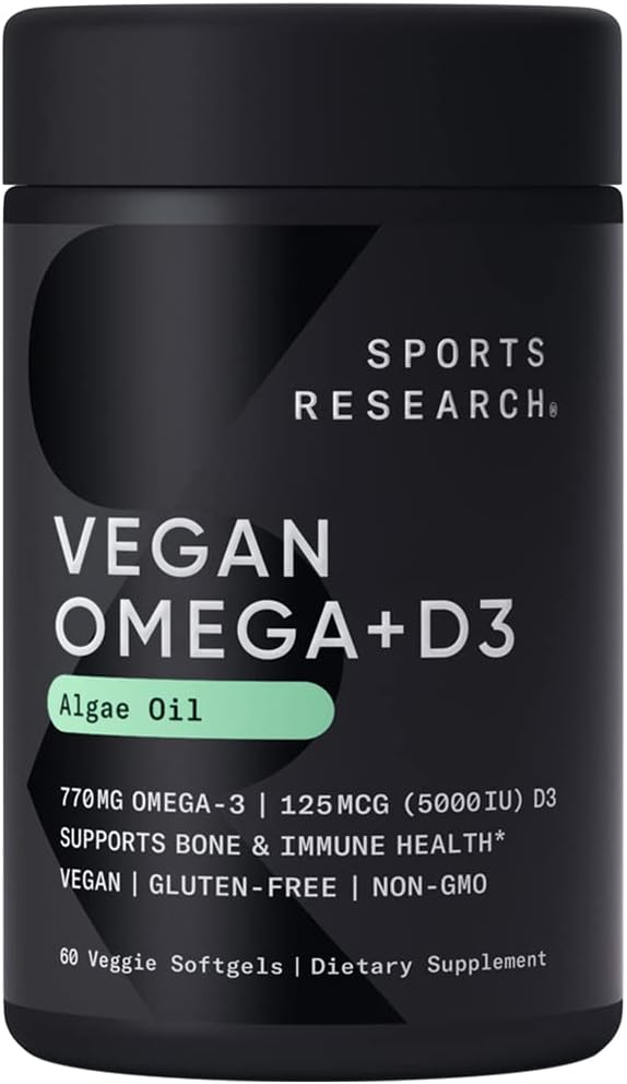 Sports Research Vegan Omega-3 with Vitamin D3 Softgels - 630mg EPA+DHA