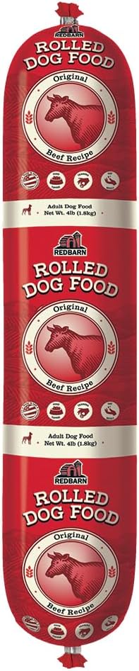Redbarn Premium Rolled Dog Food, Semi-Moist, Beef Recipe - High Protein Full Feed, Topper, Training Treat, Or Pill Pouch - Balanced Meal With Functional Ingredients - 4 Lb. (8 Rolls)