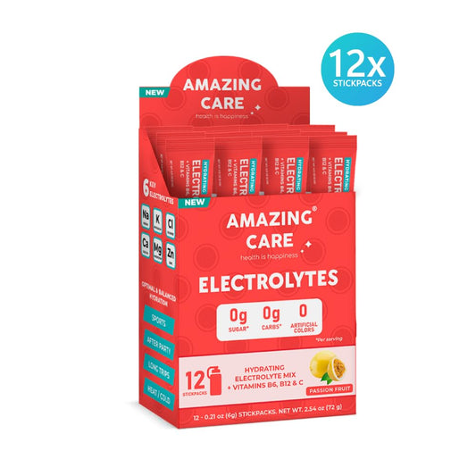 Amazing Care Sugar Free Electrolytes Powder Packets For Optimal Hydration - Passion Fruit Flavor 12 Sticks