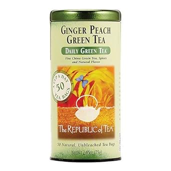 The Republic Of Tea - Ginger Peach Green Tea, 50 Tea Bags, Tin | Flavored Fruit Tea | Caffeinated