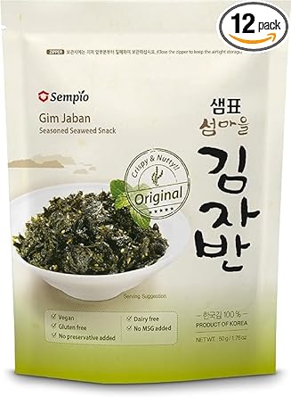 Sempio Crispy Seaweed Snack (Original, 50G(Pack Of 12)) - Savory Seasoned Seaweed Sprinkles, Gim Jaban. Healthy Korean Snack. Vegan, No Preservatives, Dairy-Free