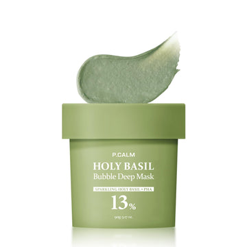 P.Calm Holy Basil Bubble Deep Mask 90G | Korean Pore Clearing Wash Off Mask | Blackhead & Sebum Care For Sensitive Skin