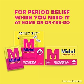 Midol Complete Caplets, with Acetaminophen for Menstrual Symptom Relief of Cramps, Bloating, Fatigue, Headache, Backache, 40 Count & On The Go Pouches, 50 Count (25 Pouches of 2 Caplets) : Health & Household