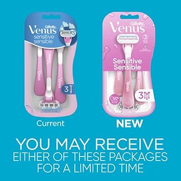 Gillette Venus Sensitive Women's Disposable Razors - Single Package of 3 Razors ( Packaging may vary )