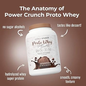 Power Crunch Proto Whey Double Chocolate Protein Powder, 20g Protein,