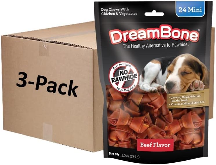 Dreambone Mini Chews with Real Beef, Rawhide-Free Chews for Dogs, Mini, 72 Count (3 Packs of 24 Count) : Pet Supplies