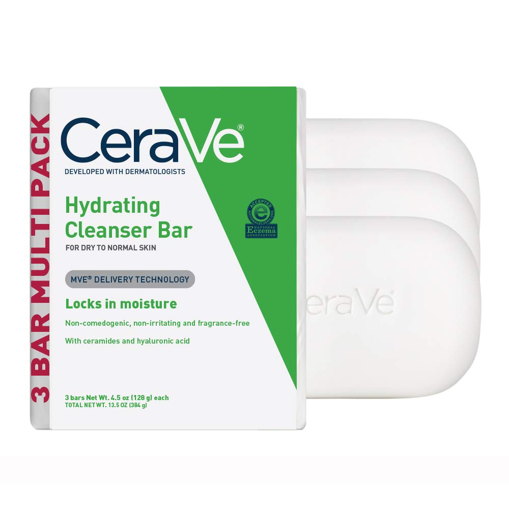 Cerave Hydrating Cleanser Bar | Soap-Free Body And Facial Cleanser With 5% Moisturizing Cream | Fragrance-Free |3-Pack, 4.5 Ounce Each