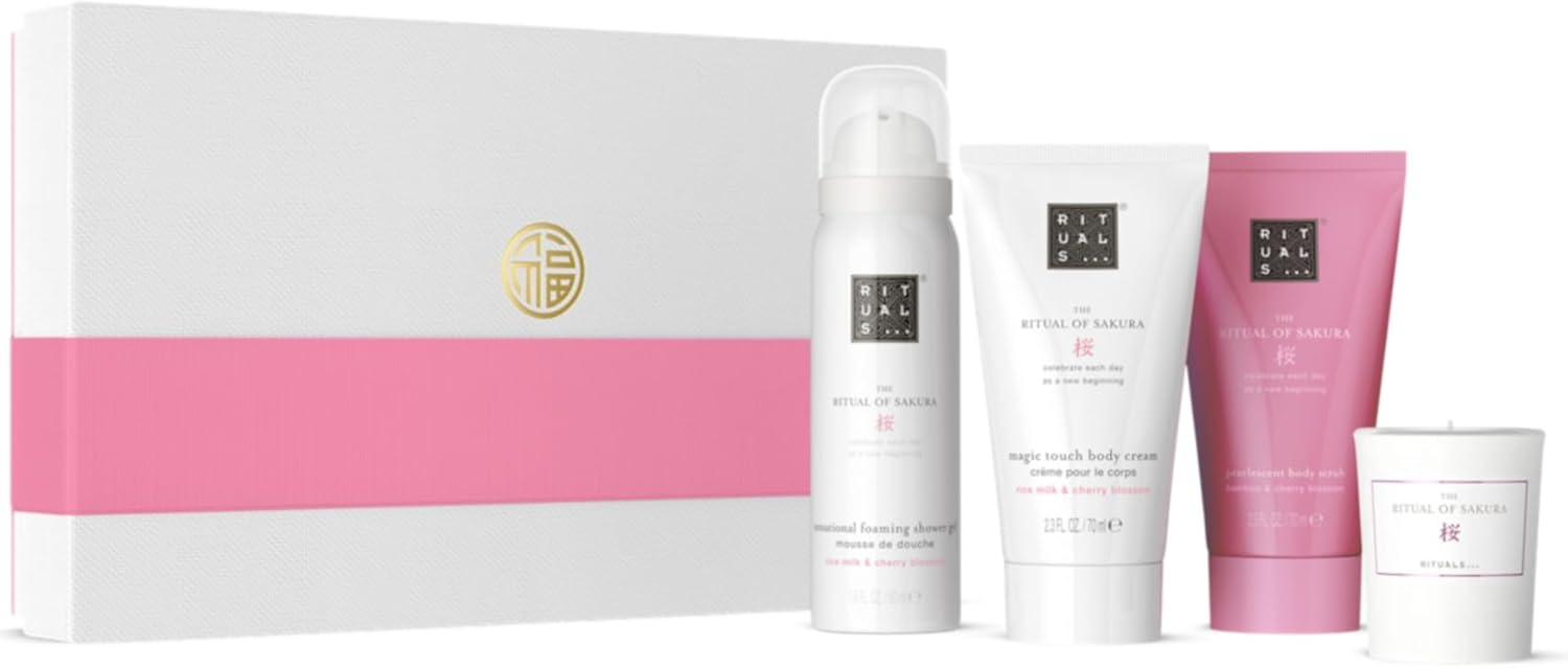 Rituals Gift Set The Ritual Of Sakura Medium - Home And Skincare Products Enriched With Cherry Blossom And Rice Milk - Bath Gift Box With Renewing And Soothing Properties