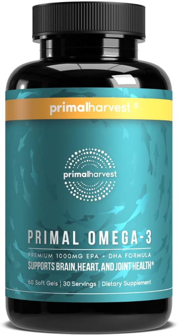 Primal Harvest Omega 3 Fish Oil Supplements, 30 Servings Soft Gels Capsules W/ 1000Mg Epa + Dha Supplements, No Fishy Burps Non-Gmo Omega 3 Fatty Acid