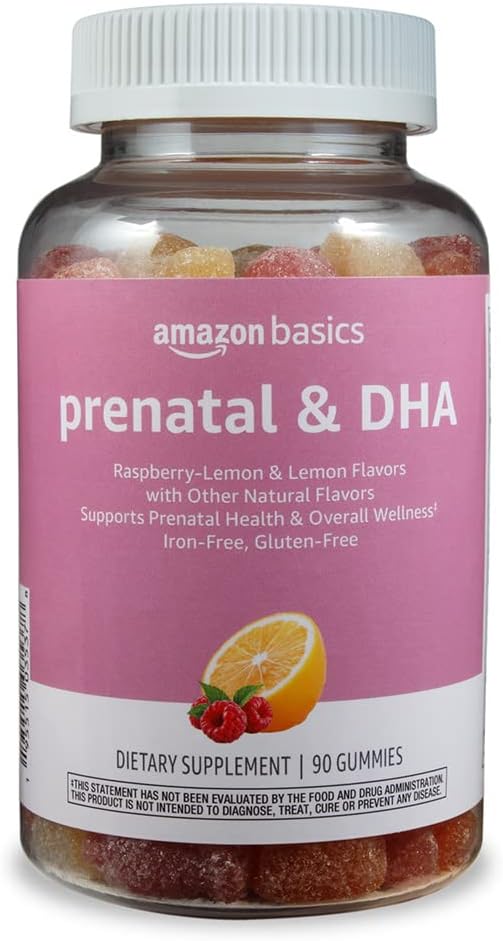 Amazon Basics Prenatal & Dha Gummy, Rasberry & Lemon Flavor, 90 Count (Previously Solimo)