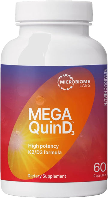 Microbiome Labs Megaquind3 - High Potency Vitamin D3 + K2 Supplement For Daily Use - Highly Bioactive Vitamin D Supports Nerve, Heart, & Bone Health (60 Capsules)