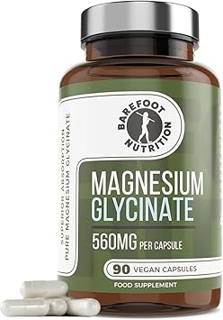 Barefoot Nutrition Magnesium Glycinate Supplement 560Mg - 90 X 1-To-3 A Day Capsules. Pullulan Capsule - Superior Absorption: No Synthetic Binders Or Additives. Vegan & Paleo Friendly