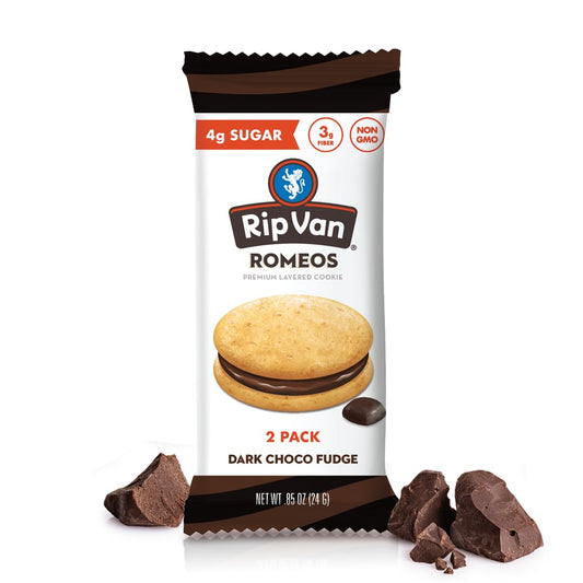 Rip Van Romeos Dark Chocolate Fudge Cookies - Low Sugar Cookies - Healthy Keto Snack - Individual 2 Packs (18 Count)