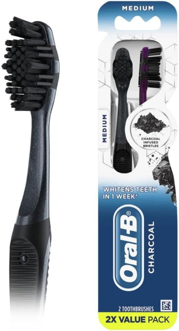 Oral-B Charcoal Toothbrushes, Medium 2Ct