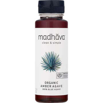 Madhava Organic Amber Agave, Liquid Sugar Alternative, 100% Pure Organic Blue Agave Nectar, Vegan, Non-Gmo, Natural Sweetener, Clean Drink Mix (11.75 Oz Bottle, Pack Of 6)