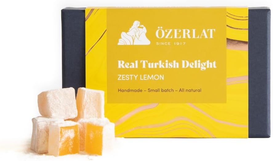 Ozerlat Real Turkish Delight; Zesty Lemon – Luxury Gourmet Artisan Dessert Sweets, Premium Quality Natural Ingredients, Vegan, Gluten Free (200G)