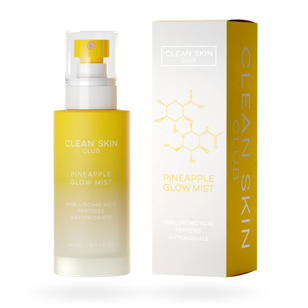 Clean Skin Club Pineapple Glow Mist | Hyaluronic Acid + Peptides | Papaya + Coconut Extracts | Hydrating & Fortifying Face Spray | Vegan & Cruelty Free