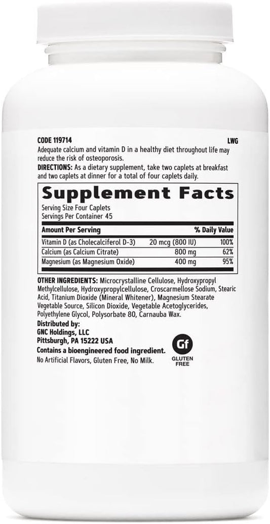 Gnc Calcium Citrate Plus Magnesium & Vitamin D-3 800Mg | Highly Absorbable Form Of Calcium | 180 Count