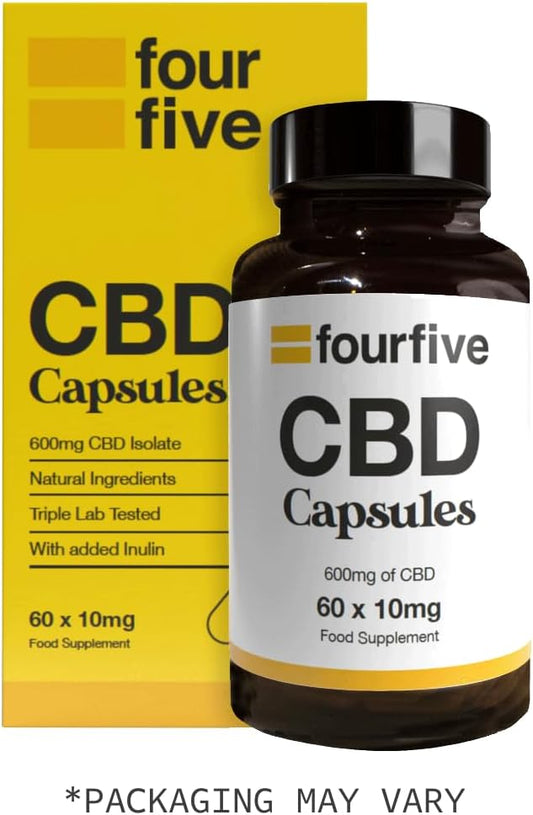 Fourfive Cbd Capsules 600Mg (High Strength) Unflavoured, Muscle & Sleep Aid, Natural & Vegan Friendly - 60 Capsules