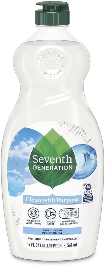 Seventh Generation Dish Liquid Soap, Free & Clear, 25 Oz, Pack of 6