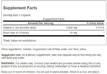 Swanson Vitamin C W/Rose Hips - Herbal Supplement Promoting Skin Health, Heart Health & Immune System Support - Natural Formula Promoting Protection & Wellness - (90 Capsules, 1000Mg Each)
