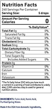 Fulvic Humic Acid Ionic Trace Minerals with Electrolytes Liquid Supplement. 75+ Plant Derived Mineral Drops for Energy Boost and Hydration. Up to 8 months supply. 2oz