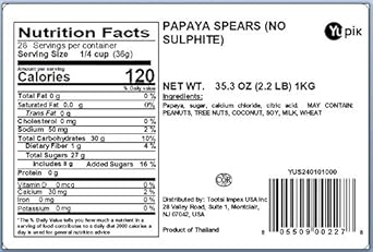 Yupik Dried Papaya Spears, 2.2 Lb, Gluten-Free, Vegan, Kosher, Sweetened Tropical Dried Fruits, Long Strips, No Added Sulphites, Fruity Snacks, Ideal For Baking & Topping