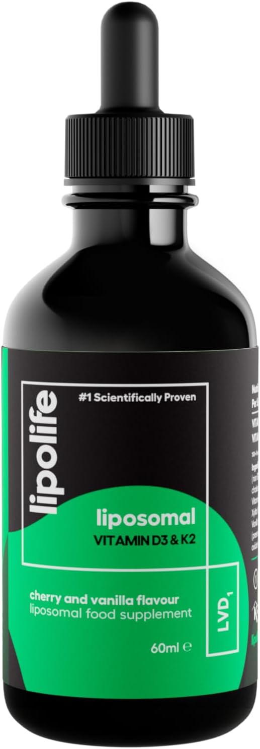 Liposomal Vegan Vitamin D3 And Vitamin K2 Liquid - Cherry & Vanilla Flavour. Advanced Nutrient Absorption. Made In The Uk. 60 Servings. Lipolife Lvd1