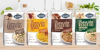 4 Pack, Italian Risotto, Carnaroli Rice, Riso Scotti, Ready Meals, Easy to Cook, Italian Seasoned Risotto, Easy Dinner Side Dish, Just Add Water and Heat, Variety Pack, 7.4 oz, 2-3 servings