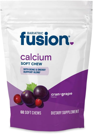 Bariatric Fusion Bariatric Calcium Supplement Chews | Calcium Citrate With Vitamin D3 Bariatric Vitamin | Sugar Free Chewable |500Mg |Cranberry Grape | 60 Count