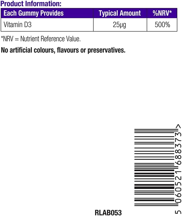 Vitawell Adult Vitamin D 25µg Gummies | 120 Blackcurrant Flavour Gummies | High Strength Vit D3 Formula | 4 Months’ Supply | One a Day Chewable Adult Vitamin | Bone & Immune Health | By Vitawell : Amazon.co.uk: Health & Personal Care