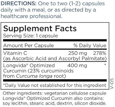 Metabolic Maintenance Curcumin + C - Longvida + Vitamin C Enhanced Curcumin Supplement for Brain Function & Joint Mobility (60 Capsules) : Health & Household