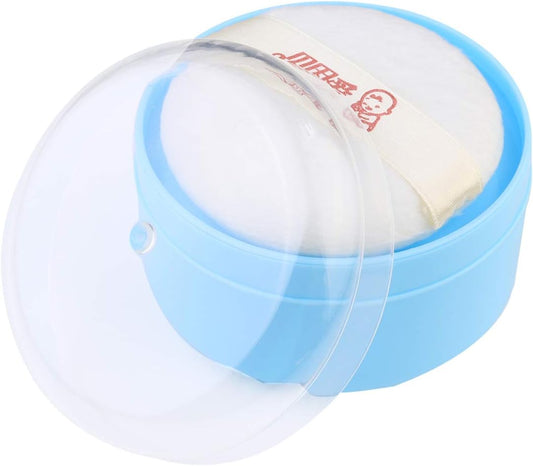 1 Set Baby After-Bath Puff Box Portable Empty Body Powder Container Dispenser Case with Sifter and Powder Puffs for Home Travel Use (Blue)