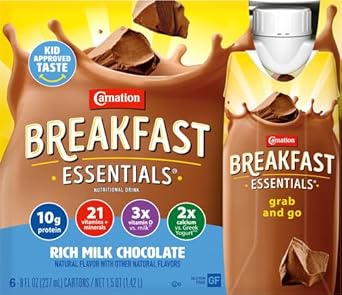 Carnation Breakfast Essentials Ready-To-Drink, Rich Milk Chocolate, 8 Fl Oz Bottle (Pack Of 6) (Packaging May Vary)