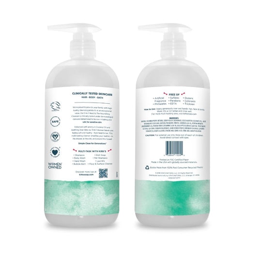 Kirk'S 3-In-1 Head To Toe Nourishing Liquid Cleanser - For Men, Women, & Children - Premium Coconut Oil & Aloe Vera - Non Gmo & Vegan - Mint And Eucalyptus - 32 Fl Oz