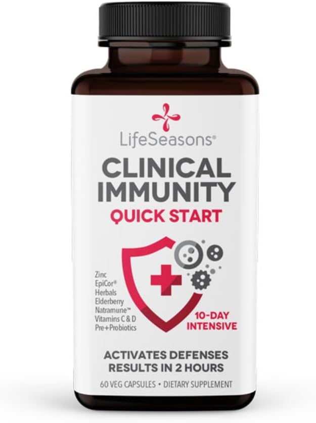 Clinical Immunity - Quick-Start - Immune System Support - Rapid Immunity Response - Boosts Antibodies, B + T + Nk Cells, Neutrophils & Macrophagens - Black Elderberry & Pre + Probiotics - 60 Capsules : Health & Household