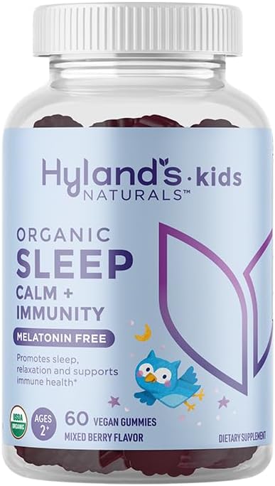 Hyland'S Kids - Melatonin Free Organic Sleep Aid Gummies With Calm & Immune Support - With Chamomile, Elderberry & Passion Flower, Helps With Sleeplessness & Restlessness, 60 Vegan Gummies