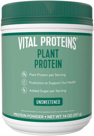 Vital Proteins Vegan Protein Powder ? 20g Plant Based Protein with Chickpea ? 1B CFU Probiotic for Gut Health, No Added Sugar ? Unsweetened, 14 oz