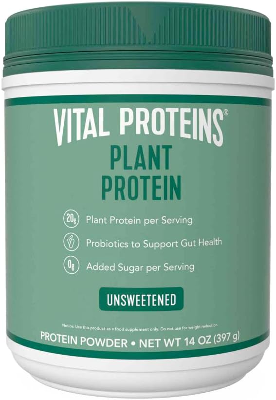 Vital Proteins Matcha Collagen Peptides Powder 10.5 oz + 14 oz Unsweetened Plant Protein Powder : Health & Household