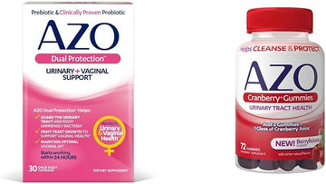 Azo Dual Protection Urinary Vaginal Support Probiotic Plus Urinary Tract Health Cranberry Gummies, 72 Count