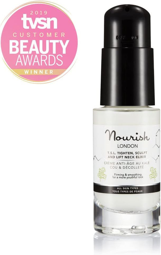 Nourish London Tsl Tighten, Sculpt & Lift Neck Elixir 30Ml | Anti Ageing Neck Cream | Kale & Griffonia Extracts | 100% Vegan | Cruelty-Free | Multi Award Winner | Firming Neck Cream - Neck Lift Cream