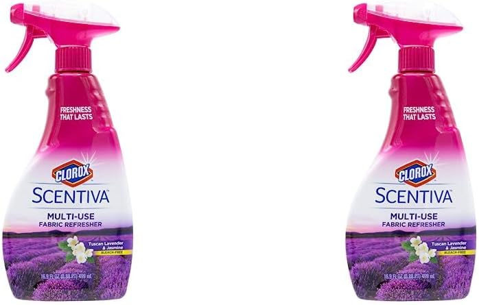 Clorox Scentiva Multi-Use Fabric Refresher Spray | Fabric Freshener for Closets, Upholstery, Curtains, and Carpets | Tuscan Lavender & Jasmine | 16.9 Ounces (Pack of 2)