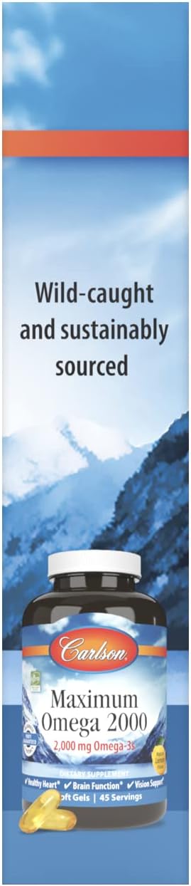 Carlson - Maximum Omega 2000 Grab + Go Packs, 2000 mg Omega-3s, Wild-Caught, Norwegian Fish Oil Supplement, Sustainably Sourced Fish Oil Capsules, Lemon, 30 Softgel Pack