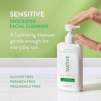 Native Sensitive Face Wash, Spa Day Every Day Facial Cleanser (2 Pack) | Daily Face Cleaner With Aloe And Vitamin B3, Unscented, 12 Fl Oz