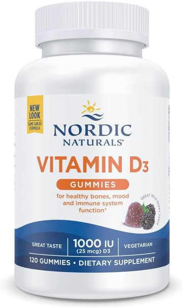 Nordic Naturals Vitamin D3 Gummies, Wild Berry - 120 Gummies - 1000 IU Vitamin D3 - Great Taste - Healthy Bones, Mood & Immune System Function - Non-GMO - 120 Servings